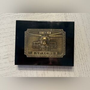 AH-64 Apache Attack Helicopter Commemorative Belt Buckle in Resin Display Block
